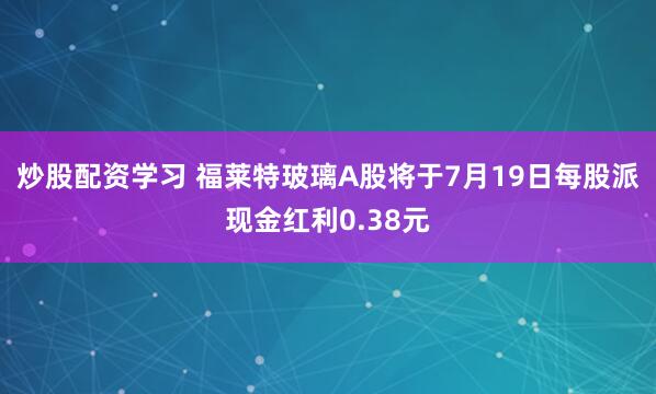 炒股配资学习 福莱特玻璃A股将于7月19日每股派现金红利0.38元